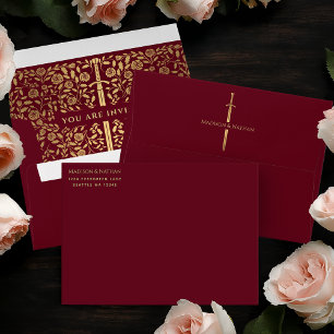 Red Royal Medieval Gold Sword Wedding Envelope