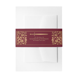 Red Royal Medieval Gold Sword Wedding Invitation Belly Band
