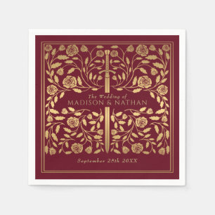 Red Royal Medieval Gold Sword Wedding Napkin