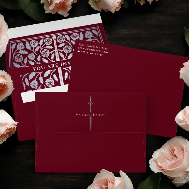 Red Royal Medieval Silver Sword Wedding Envelope (Creator Uploaded)