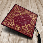 Red Royal Medieval Sword Next Quest  Graduation C Graduation Cap Topper<br><div class="desc">A classy medieval-inspired Graduation Hat Topper with a gold sword and florals with the text "Off to the Next Quest".</div>