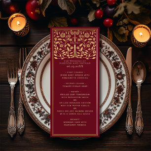Red Royal Medieval Sword Wedding Flat Menu