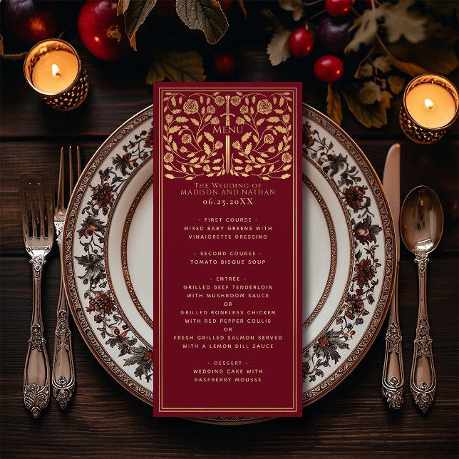 Red Royal Medieval Sword Wedding Flat Menu (Creator Uploaded)