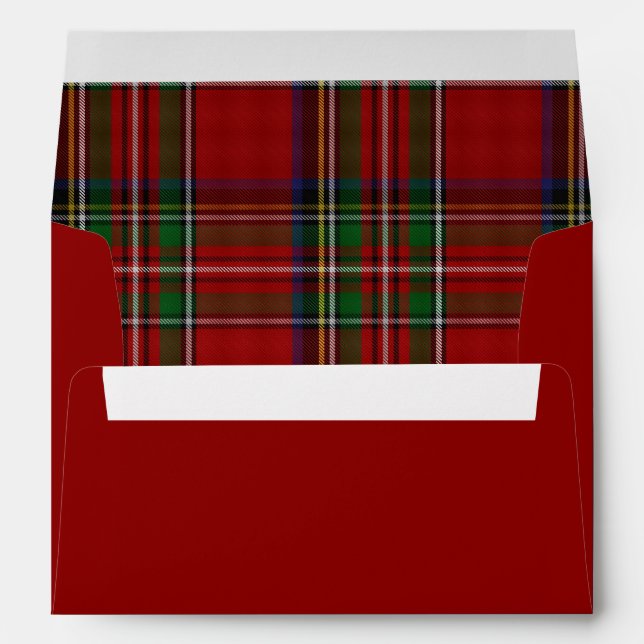 Red Royal Stewart Plaid Lined Christmas Envelope (Back (Bottom))
