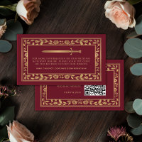 Red Royal Sword Wedding Website RSVP QR Code 
