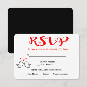 Red RSVP Lovebirds Black Wedding Engagement Hearts Invitation