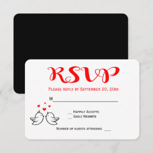 Red RSVP Lovebirds Black Wedding Engagement Hearts Invitation