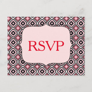 Red RSVP Pink and Black Pattern Invitation Postcard