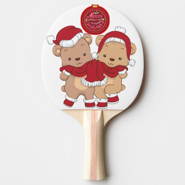  Red Rubber Ping Pong Paddle with Festive Merry Ch (Front)