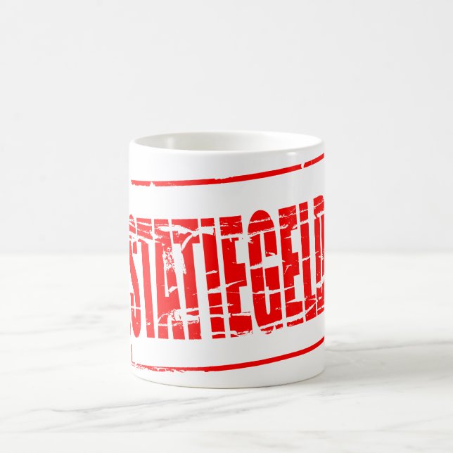 Red rubber stamp effect statiegeld coffee mug (Center)