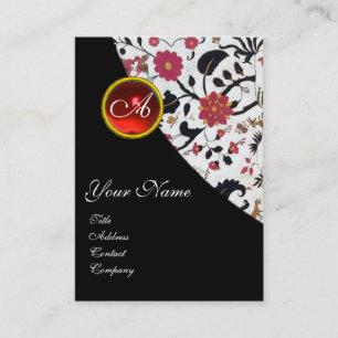 RED RUBY DAMASK MONOGRAM 2 ,fuchsia Business Card
