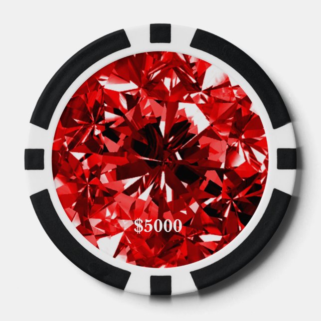 Red Ruby Gem Stone Clay Poker Chip Plain Edge (Front)