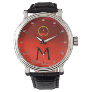 RED RUBY GEM STONE MONOGRAM WATCH