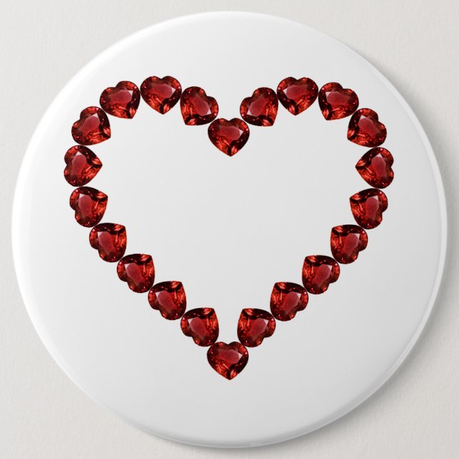 Red Ruby Gemstone Heart 6 Inch Round Button (Front)