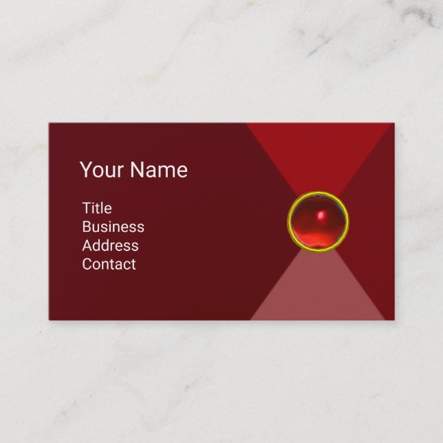 RED RUBY GEMSTONE MONOGRAM Abstract Geometric Business Card (Front)