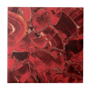 Red Ruby Quartz Crystal Gemstone Print Tile