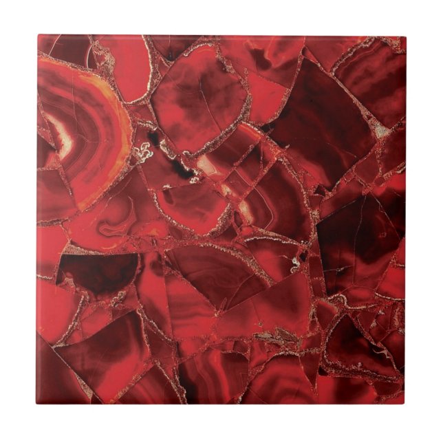 Red Ruby Quartz Crystal Gemstone Print Tile (Front)