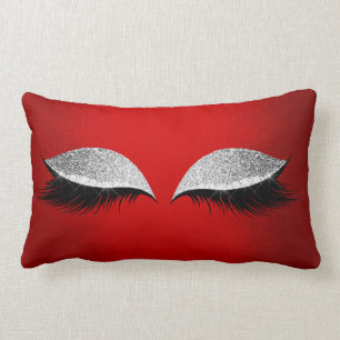 Red Ruby Silver Glitter Black Glam Makeup Lashes Lumbar Pillow