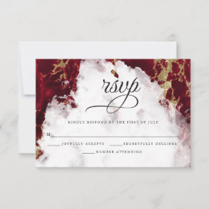 Red Ruby Watercolor Geode BarefootBride™ RSVP Card