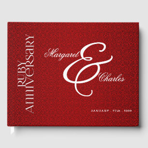 Red Ruby Wedding Anniversary for 40th Damask Photo Guest Book