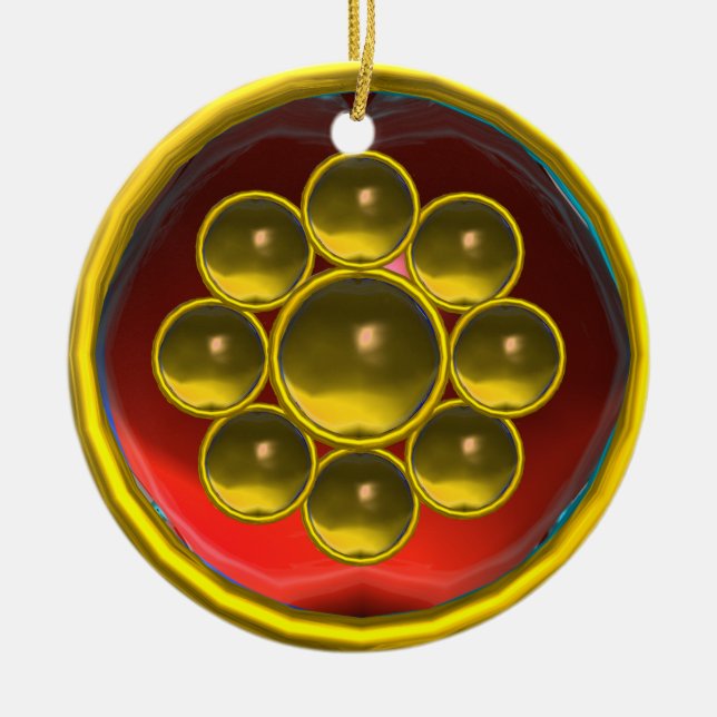 RED RUBY,YELLOW TOPAZ GEMSTONE MON CERAMIC ORNAMENT (Front)