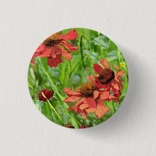 RED RUDBECKIA FLOWERS 1 INCH ROUND BUTTON