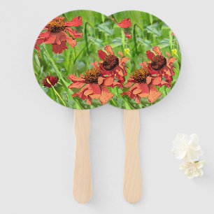 RED RUDBECKIA FLOWERS HAND FAN