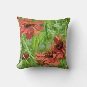 RED RUDBECKIA FLOWERS THROW PILLOW