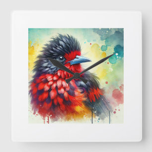 Red ruffed fruitcrow 070824AREF134 - Watercolor Square Wall Clock