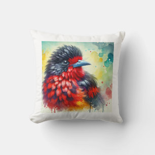 Red ruffed fruitcrow 070824AREF134 - Watercolor Throw Pillow
