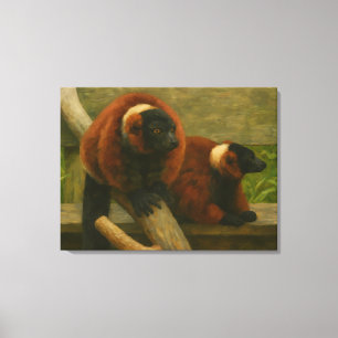 Red Ruffed Lemurs in Woodland Light Canvas Print