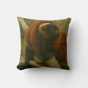 Red Ruffed Lemurs in Woodland Light Throw Pillow