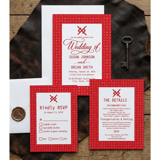 Red Runes Viking Wedding Details Accommodations  Enclosure Card (Creator Uploaded)