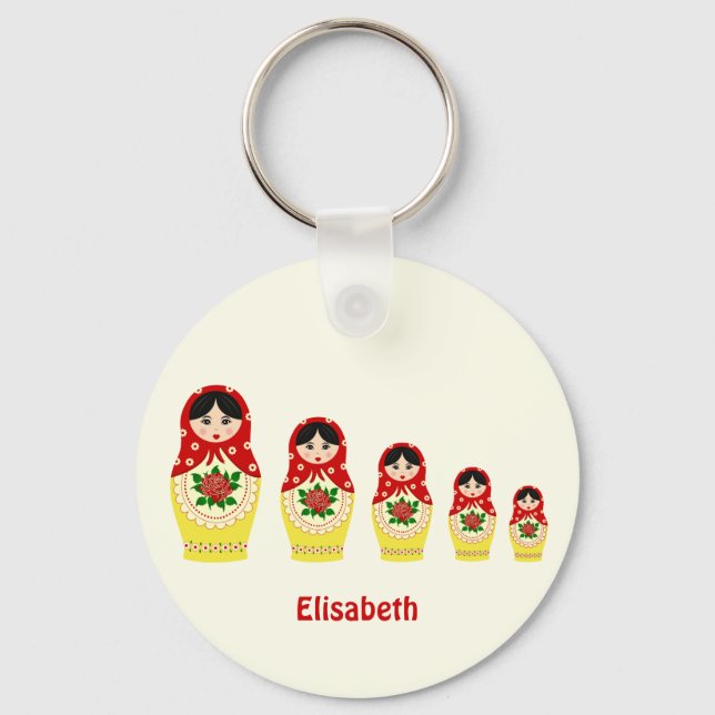 Red russian matryoshka nesting dolls name keychain (Front)