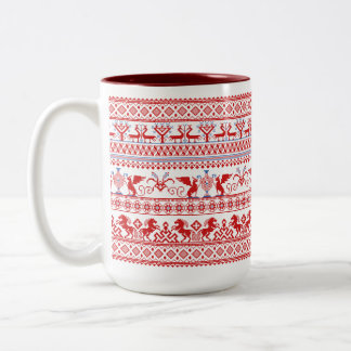 Red russian traditional ornament Two-Tone coffee mug