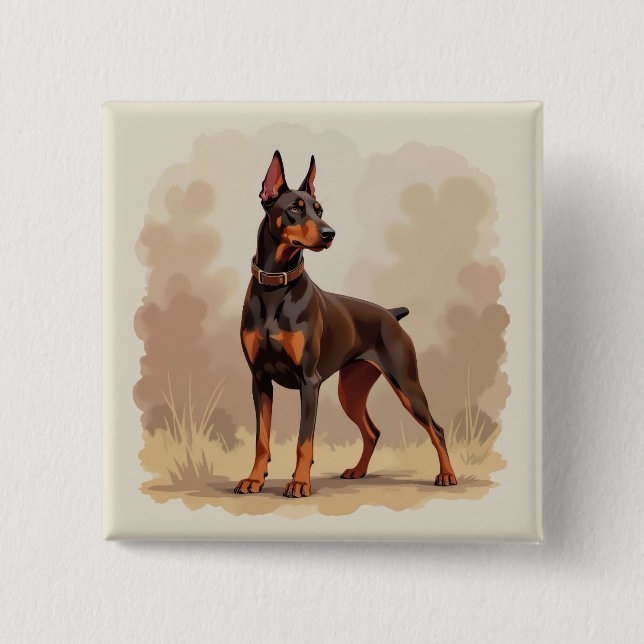 Red Rust Brown Doberman Pinscher Dog 2 Inch Square Button (Front)