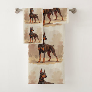 Red Rust Brown Doberman Pinscher Dog Bath Towel Set