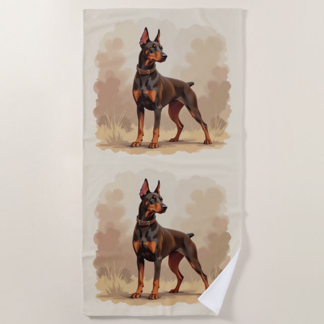 Red Rust Brown Doberman Pinscher Dog Beach Towel (Front)