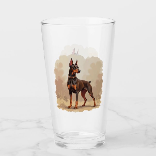 Red Rust Brown Doberman Pinscher Dog Glass (Front)