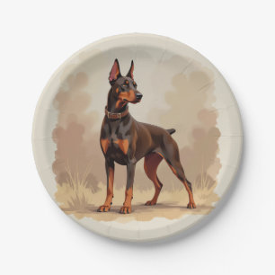 Red Rust Brown Doberman Pinscher Dog Paper Plate