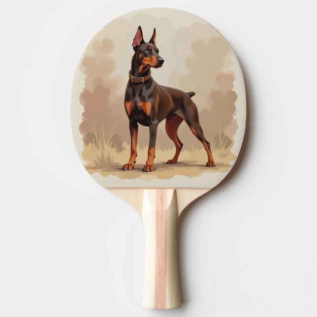 Red Rust Brown Doberman Pinscher Dog Ping Pong Paddle (Front)