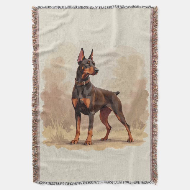 Red Rust Brown Doberman Pinscher Dog Throw Blanket (Front Vertical)