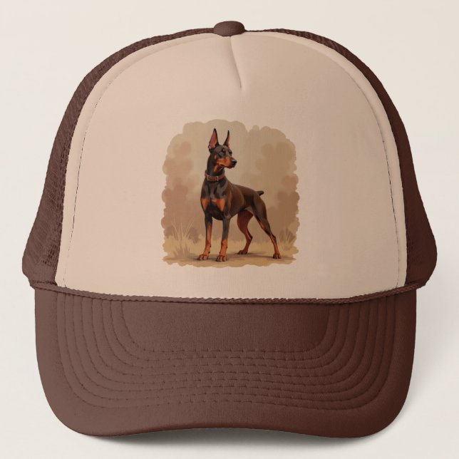 Red Rust Brown Doberman Pinscher Dog Trucker Hat (Front)