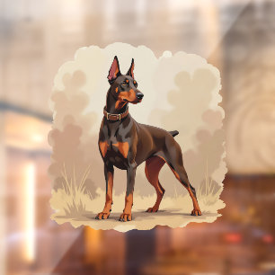 Red Rust Brown Doberman Pinscher Dog Window Cling