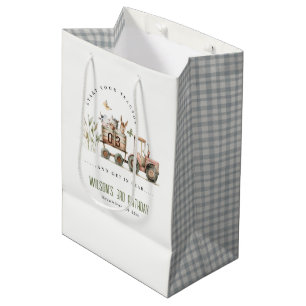 Red Rust Farm Animals Tractor Kids Birthday Medium Gift Bag