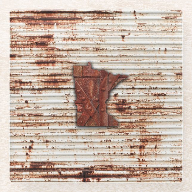 Red Rust Minnesota Shape Glass Coaster (Front)