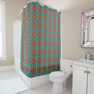 Red Rust Orange Turquoise Teal Blue Tribal Art