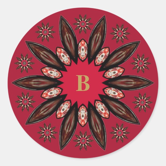 Red Rustic Abstract Monogram Floral Envelope Seal (Front)