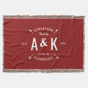 Red Rustic Arrow Family Monogram Editable Colour Throw Blanket