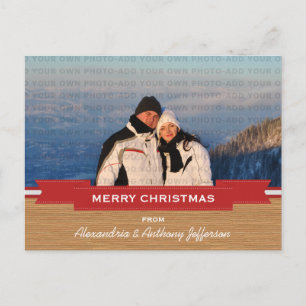 Red Rustic Banner Holiday Photo Postcard